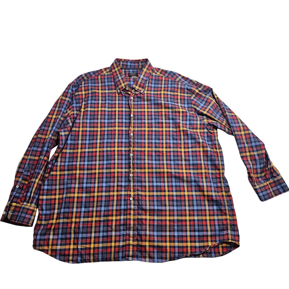 Paul & Shark Vintage Button Down Shirt 3XB Multicolor Plaid Long Sleeve Italy